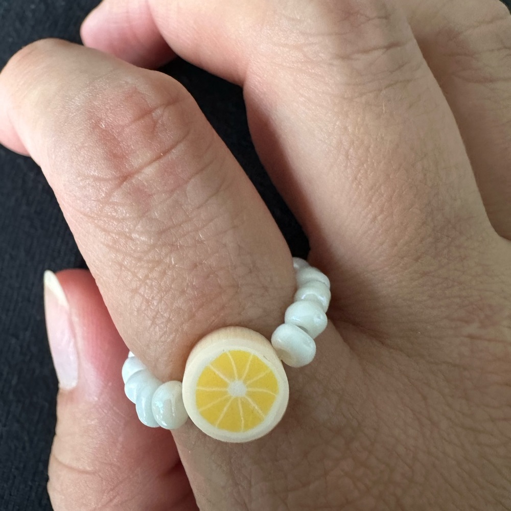 Elastic lemon beaded ring, happy face rings, 90s ring, unisex ring, y2k